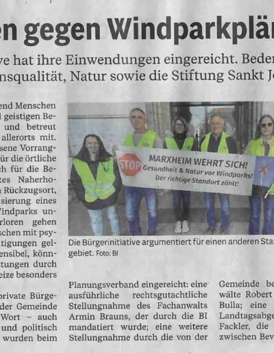 Gegenwind Marxheim DZ Übergabe Einwände Landratsamt